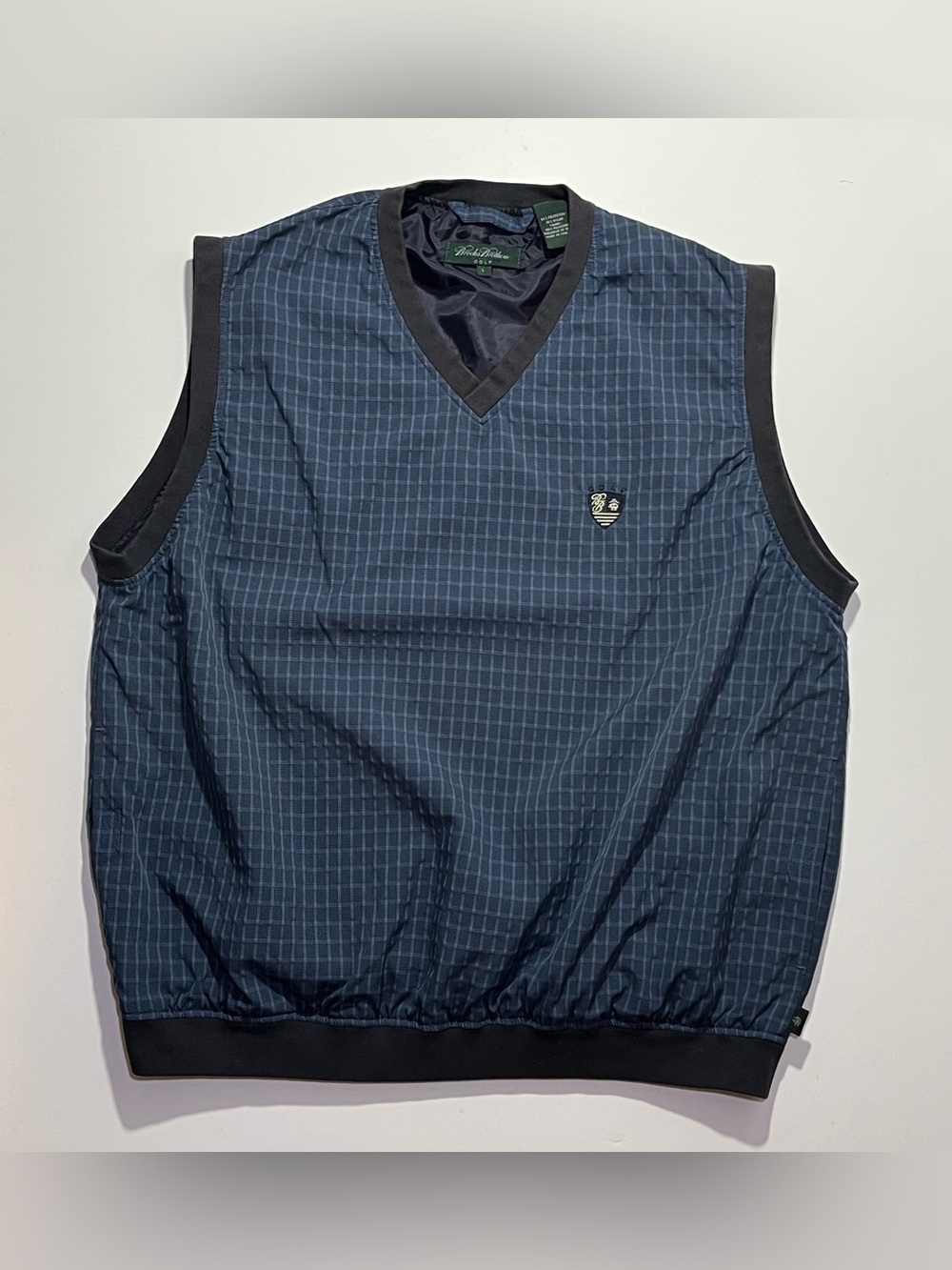 Brooks Brothers Golf Plaid Pullover Lightweight Vest, Size Large, Blue